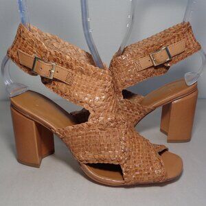 H Halston Size 7 M PENELOPE Brown Leather Heeled Sandals New Women's Shoes